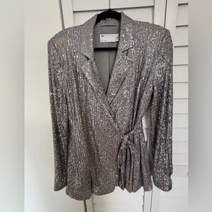 ASOS Sequin Wrap Blazer Dress in Silver